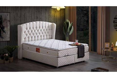 NİCE BAZA BAŞLIK VE REAL PEDLİ YATAK SETİ, KREM, 100X200