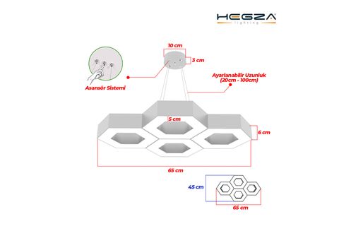 HEGZA LIGHTING STELLA LED AVİZE, GRİ KASA BEYAZ IŞIK
