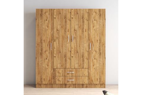 4 KAPAKLI 2 ÇEKMECELİ GENİŞ GARDROP, ÇAM, GRD0602