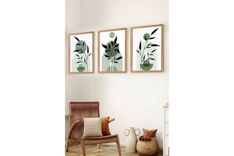 PREMİUM AHŞAP ÇERÇEVELİ ÜÇLÜ İSKANDİNAV BOHEM TABLO SETİ, SET5, 70X50