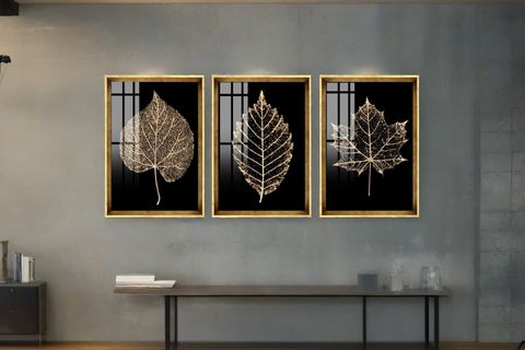 GOLD LEAF STRİPES TABLO SETİ, GOLD ÇERÇEVE, 33X48
