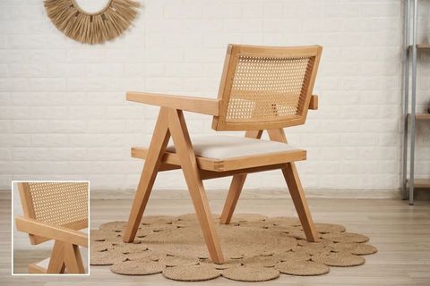 LUNA SANDALYE, NATUREL AHŞAP, KREM KUMAŞ