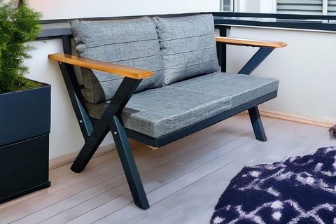 MİLAS BAHÇE BALKON TAKIMI, İKİLİ KOLTUK, AÇIK GRİ
