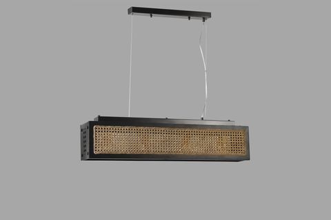 KUMSAL DİKDÖRTGEN RATTAN AVİZE, SİYAH
