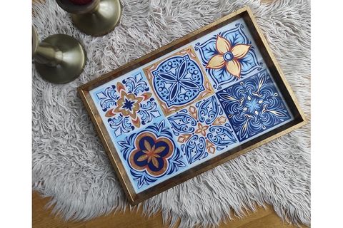 ARTE CASERO CAM BASKI RENKLİ MOZAİK TEPSİ 32X46 CM