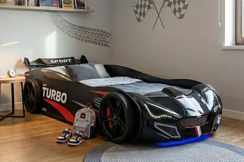 TURBO GT1 LEDLİ ARABALI YATAK, SİYAH, 100X190