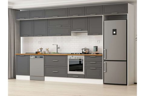 ALVİNKA 410X240 CM KLASİK MEBRAN MUTFAK DOLABI, MB E90S60S60 1 MEBRAN ANTRASİT SUNTALAM