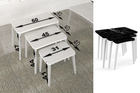 ALGAN ZİGON SEHPA, SİYAH MERMER, ÜÇLÜ