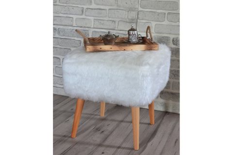 PRAGA KARE PUF BEYAZ PELUŞ
