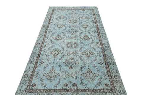 ESKİTME EL DOKUMA VİNTAGE HALI MAVİ 136X260