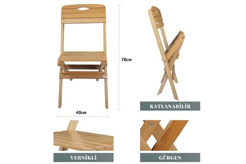 BYSAY VERNİKLİ AHŞAP KATLANABİLİR  BAHÇE MUTFAK BALKON TERAS SANDALYESİ