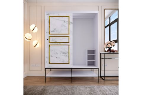 MARTİN SÜRGÜLÜ GARDIROP,150 CM , BEYAZ MERMER