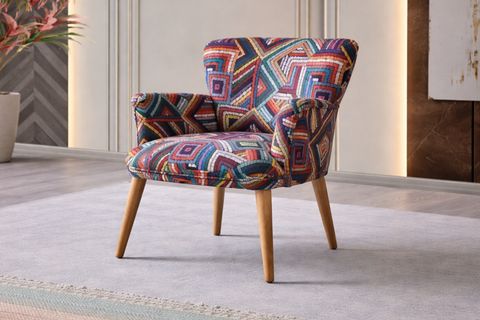 İDEAL KOLLU TEKLİ BERJER, ETNİK DESEN, CEVİZ AYAK