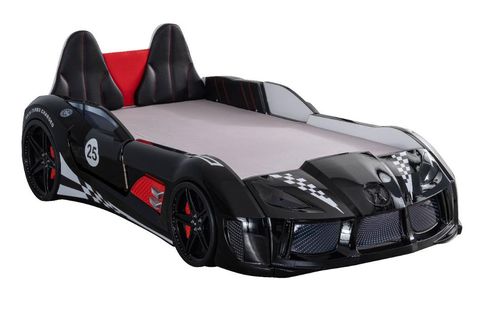 RACEİNG CAR V8 KAPILARI AÇILAN KOLTUKLU FULL LEDLİ ARABALI YATAK, SİYAH, 100X190