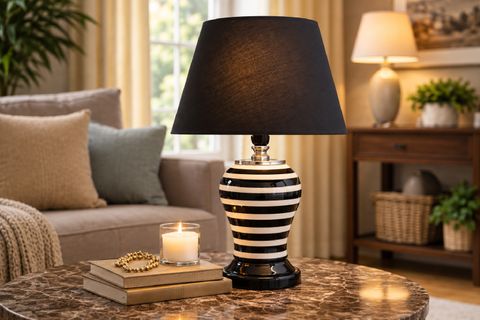 ŞAH SİYAH ZEBRA ABAJUR, GÜMÜŞ