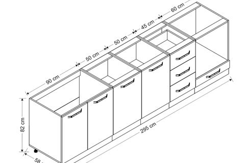 MİNAR 295 CM MUTFAK DOLABI BEYAZ DORE 295-D6-ALT MODÜL