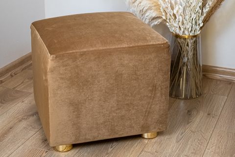 PREMIUM KADİFE PUF, AÇIK KAHVE, GOLD AYAK
