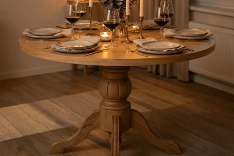 PALMA TORNA AYAKLI AHŞAP MASA TAKIMI, 110X110