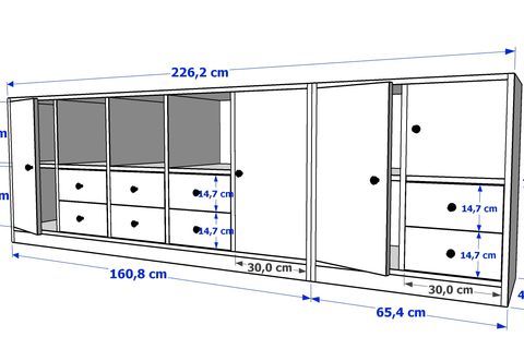 ASLI KONSOL, RAFLI DOLAPLI ÇEKMECELİ, BEYAZ, 226 CM, KNS-1104