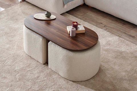 KLON FONKSİYONEL SEHPA VE PUF TAKIMI, CEVİZ