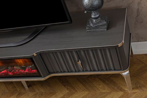 DELIGHT ŞÖMİNELİ TV ÜNİTESİ, ÇEKMECELİ, GRİ, 160 CM
