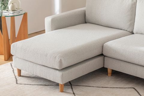 MERLİN MİNİ KÖŞE KOLTUK, NATUREL AYAK, İNCE KOL, RECYCLED KUMAŞ, AÇIK GRİ