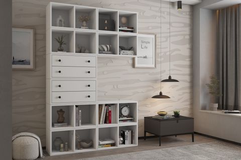ZARA KİTAPLIK DOLABI BASAMAKLI MODÜLER RAF SİSTEMİ BEYAZ NRG KTP 1129