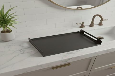 GALVANİZ METAL DEKORATİF BANYO TABLASI, CAM GRİ, 5030 CM