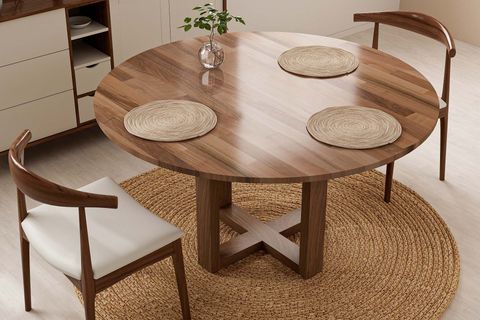 GİVAYO WOOD'S MOONTY MASİF AHŞAP YEMEK MASASI, CEVİZ, 120X120