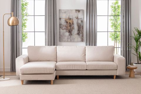 MERLİN MİNİ KÖŞE KOLTUK, NATUREL AYAK, KALIN KOL, ŞÖNİL KUMAŞ, KREM