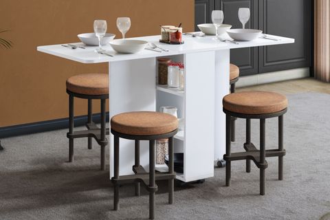 BLESK KATLANABİLİR TEKERLEKLİ MUTFAK MASASI, BEYAZ