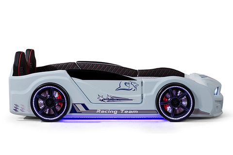 MUSTANG ARABALI FULL LEDLİ KUMANDALI MÜZİKLİ YATAK, BEYAZ