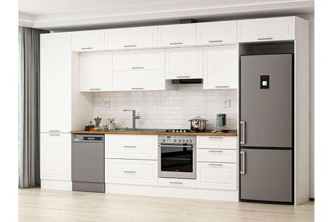 ALVİNKA 410X240 CM KLASİK MEBRAN MUTFAK DOLABI, MBB E90B60S60 2 MEBRAN BEYAZ MDF