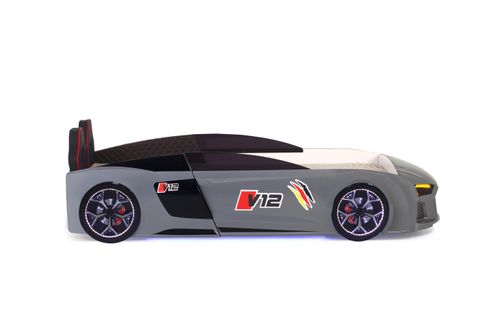 AUDİ FULL LEDLİ KUMANDALI VE MÜZİKLİ ARABALI YATAK, GRİ