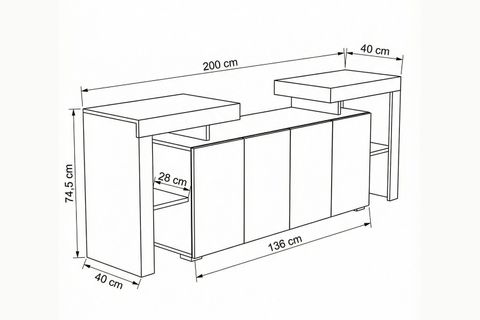 YAGMUR LEDLİ TV ÜNİTESİ, MEŞE, 200 CM