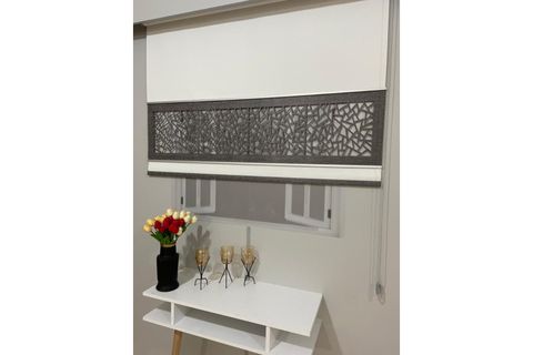 ÇİFT RENK LAZER KESİM STOR PERDE, KIRIK BEYAZ, DSG-VDM04, 210X260