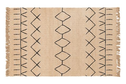 GALO DOĞAL HASIR GÖRÜNÜMLÜ GAMA DESEN KARA TEZGAH DOKUMA SAÇAKLI KİLİM, ÇİFT TARAFLI, 120X180