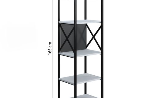 RUUM STORE BY DOĞTAŞ META DAR KİTAPLIK, METAL GÖVDE OPAK BEYAZ ANTRASİT