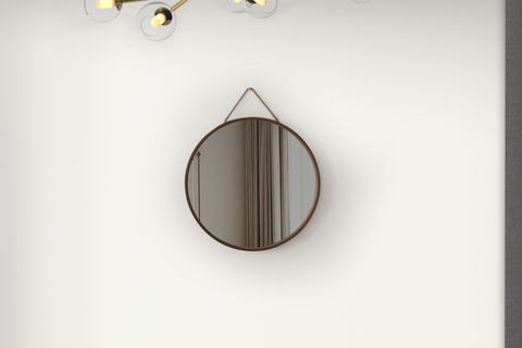 MİRORA YUVARLAK DEKORATİF DUVAR AYNASI, YERLİ CEVİZ, 48 CM