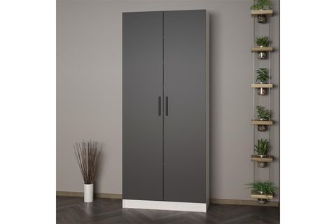 KALE 210 CM 2 KAPAKLI 2B RAF PORTMANTO, BEYAZ ANTRASİT