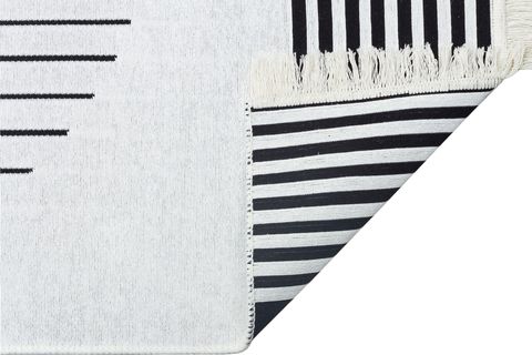 EKO HALI ARYA AR 25 WHİTE BLACK BEYAZ SİYAH HAV TOZ VERMEZ ÇİFT TARAFLI DOKUMA RENKLİ MODERN DESENLİ YIKANABİLİR KİLİM 80X300