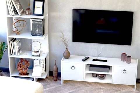 MONİ TV ÜNİTESİ VE KİTAPLIK SETİ, BEYAZ