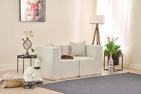 RAKS SERİSİ MODULER FULL SÜNGER İKİLİ KANEPE, KREM