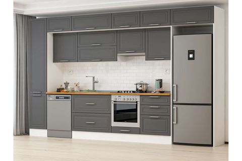 ALVİNKA 395X240 CM KLASİK MEBRAN MUTFAK DOLABI, MBB E90B45S60 1 MEBRAN ANTRASİT SUNTALAM