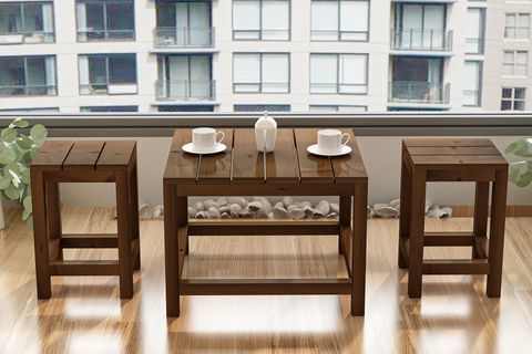 GİVAYO WOOD'S ARES ÇAM BAHÇE BALKON MUTFAK MASASI, ÜÇLÜ SET, CEVİZ
