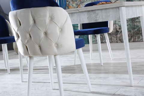 SAFİR YEMEK MASASI TAKIMI, LACİVERT KREM, 130X80