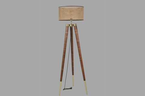 LUMEXX STİL SİLİNDİR LAMBADER, CEVİZ AYAK, RATTAN ABAJURLU
