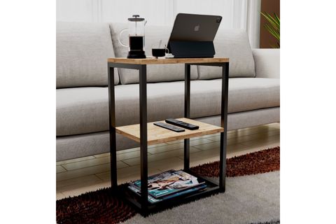 LİNA METAL AYAKLI AHŞAP RAFLI YAN SEHPA, ÇAM