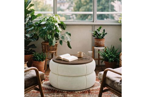 MODEVİA SEHPALI PUF, CEVİZ KIRIK BEYAZ