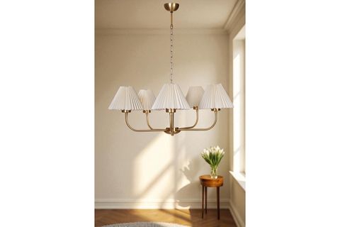 APOLLO BEŞLİ ESKİTME PİLELİ KREM ABAJURLU AVİZE